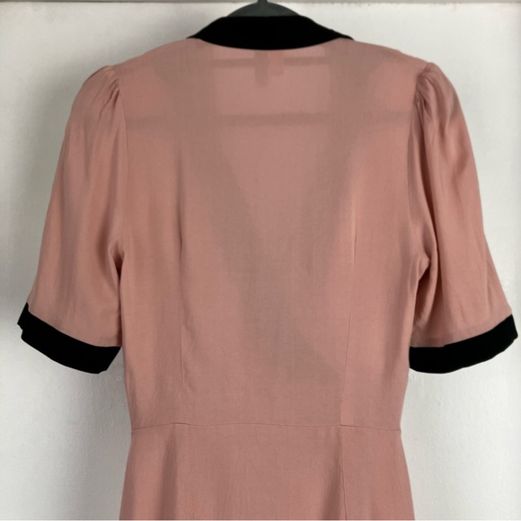 ASOS Retro Pink & Black Contrast Collar Button Half Sleeve Wrap Mini Dress UK 6 - Picture 7 of 16